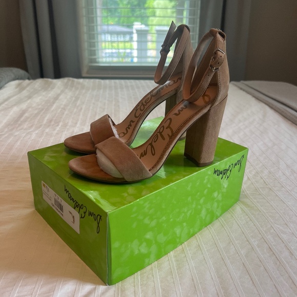 Sam Edelman Yaro Block Heel Sandals – Oatmeal Suede - Size 7.5 M - Picture 1 of 9